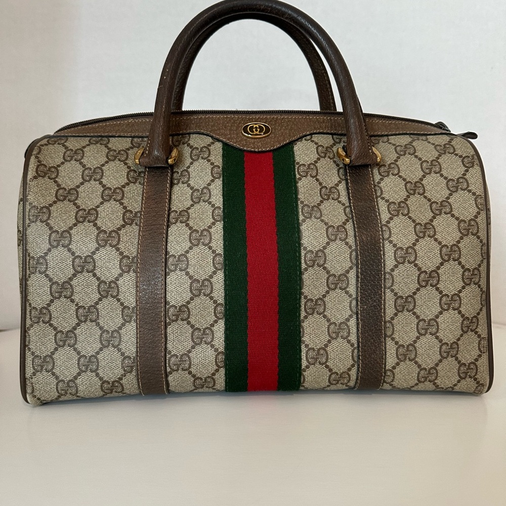 Gucci Monogram Shoulder Bag with Red and Green Accent